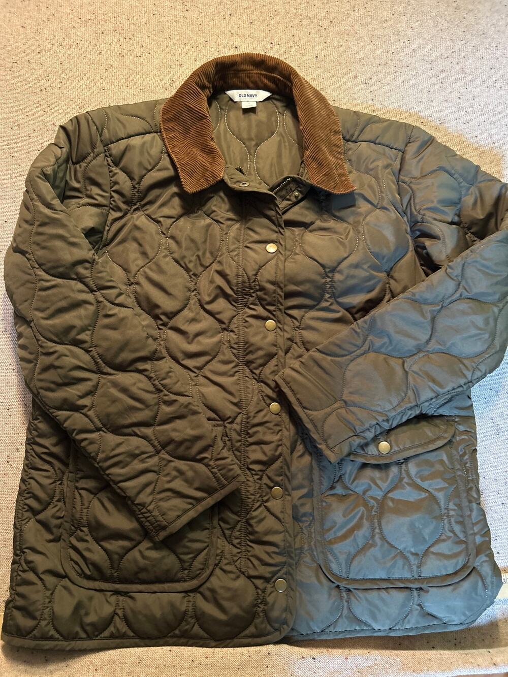 Old Navy Women's Quilted Barn Chore Coat Corduroy Collar Medium Olive Green
